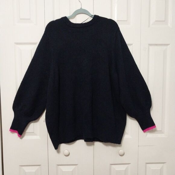 Crown And Ivy Woman's Sweater Black With Hearts Long Balloon Sleeve Crew Neck 4X - Picture 2 of 4